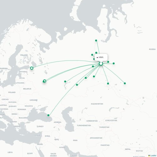 Mapa de vuelo directo Janty-Mansisk - Sarátov