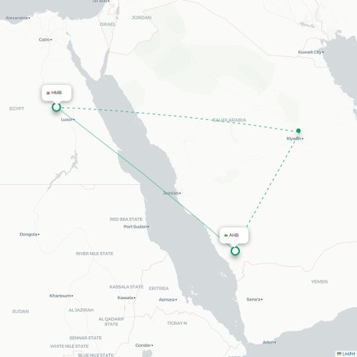 Mapa de vuelo directo Sohag - Abha