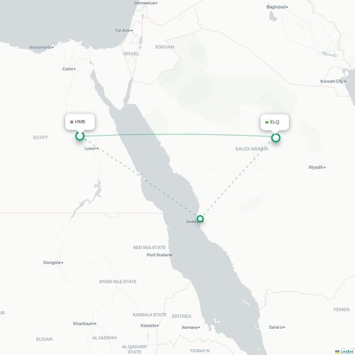 Mapa de vuelo directo Sohag - Gassim