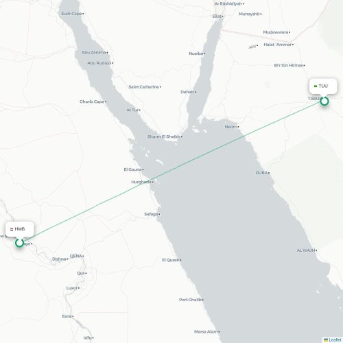Mapa de vuelo directo Sohag - Tabuk