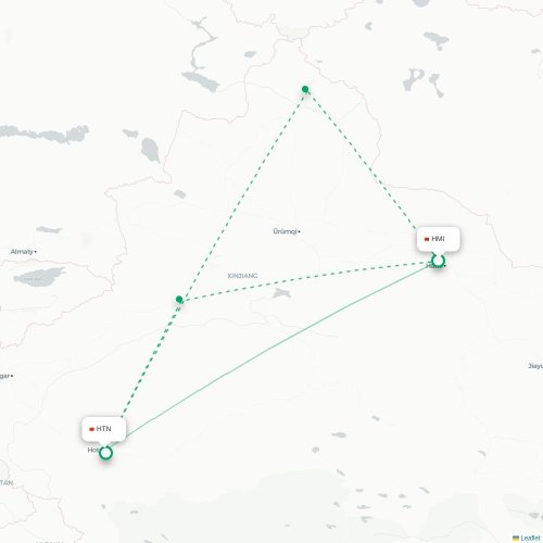 Mapa lotu bezpośredniego Hami – Hoten