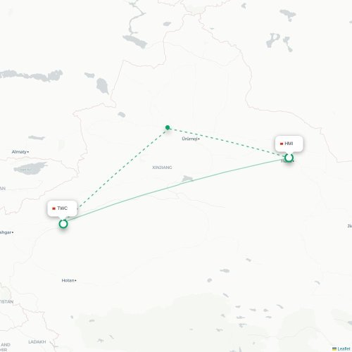 Mapa de vuelo directo Hami - Tumshuke