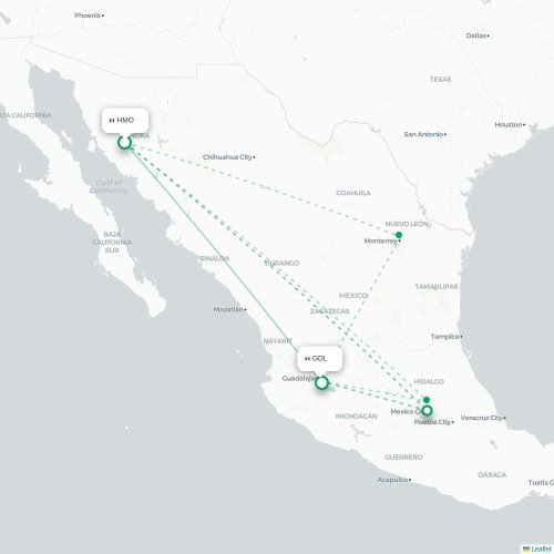 Hermosillo - Guadalajara direct flight map