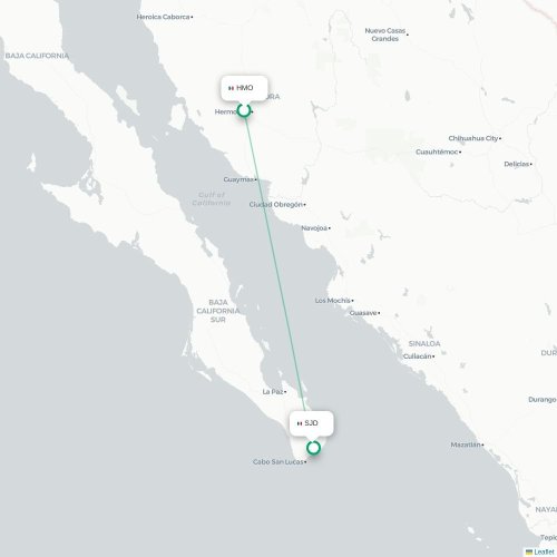 Mapa de vuelo directo Hermosillo - San José del Cabo