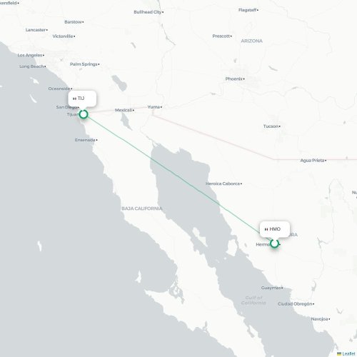 Mapa lotu bezpośredniego Hermosillo – Tijuana