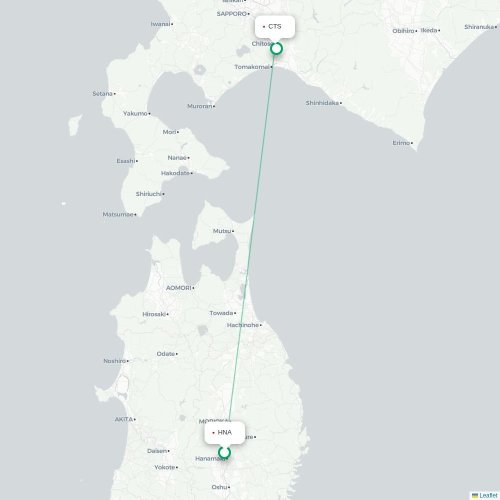 Mapa lotu bezpośredniego Hanamaki – Sapporo