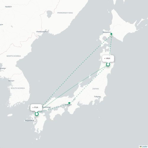 Mapa lotu bezpośredniego Hanamaki – Fukuoka