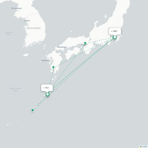 Mapa de vuelo directo Tokio - Amami