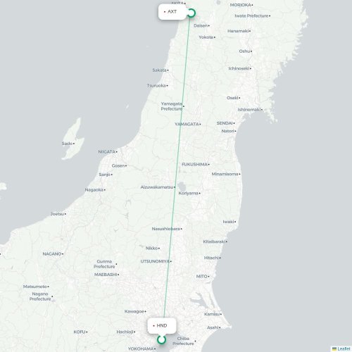 Mapa lotu bezpośredniego Tokio – Akita