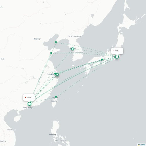 Mapa lotu bezpośredniego Tokio – Kanton