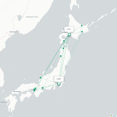 Mapa lotu bezpośredniego Tokio – Sapporo