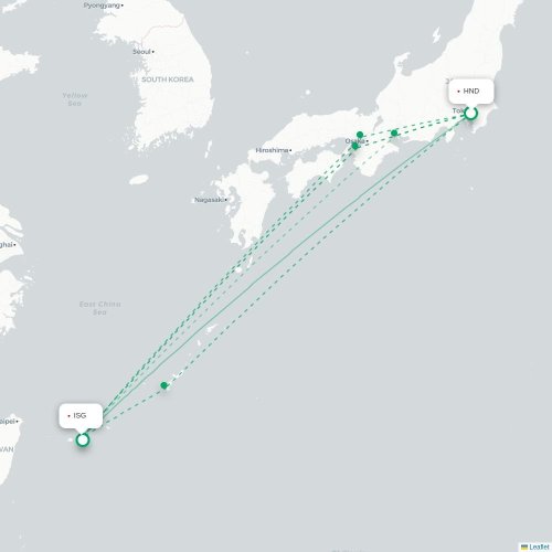 Mapa lotu bezpośredniego Tokio – Ishigaki