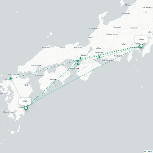 Mapa lotu bezpośredniego Tokio – Miyazaki