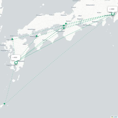 Mapa lotu bezpośredniego Tokio – Kagoshima