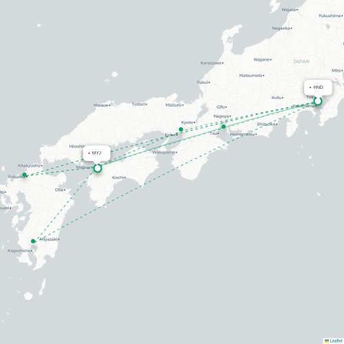 Mapa de vuelo directo Tokio - Matsuyama