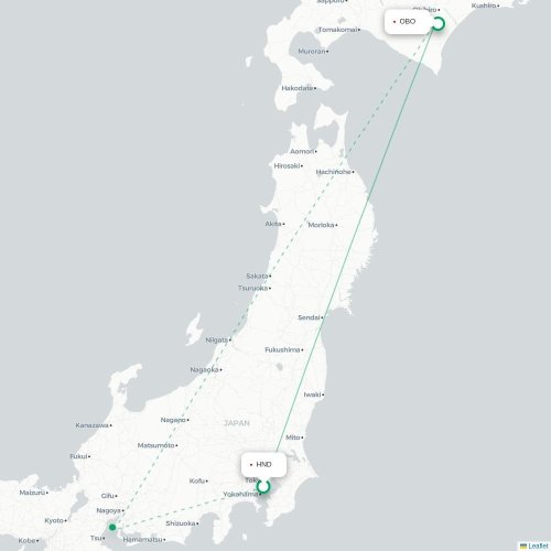 Mapa lotu bezpośredniego Tokio – Obihiro