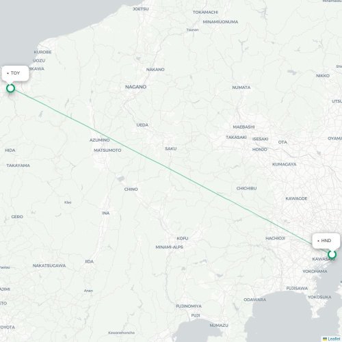 Mapa lotu bezpośredniego Tokio – Toyama