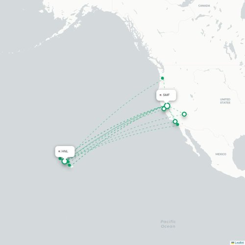 Mapa lotu bezpośredniego Honolulu – Sacramento