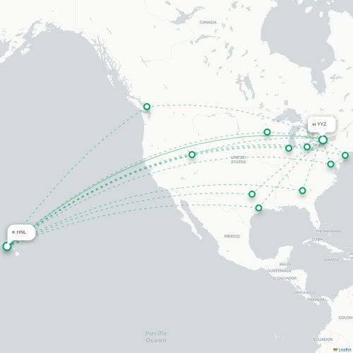 Mapa de vuelo directo Honolulu - Toronto
