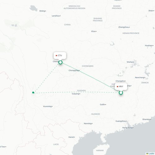 Mapa lotu bezpośredniego Hengyang – Chengdu