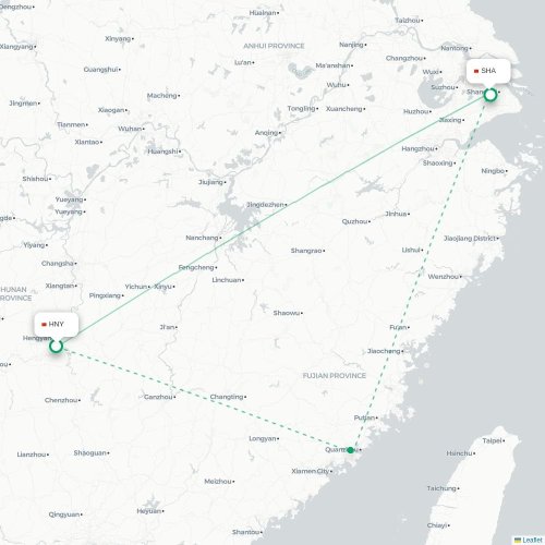 Mapa lotu bezpośredniego Hengyang – Szanghaj