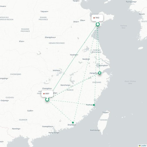 Mapa lotu bezpośredniego Hengyang – Qingdao