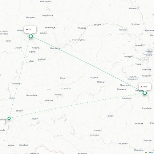 Mapa lotu bezpośredniego Hengyang – Chengdu