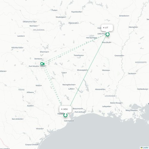 Mapa lotu bezpośredniego Houston – Little Rock