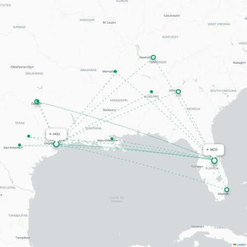 Houston - Orlando kaart van rechtstreekse vlucht