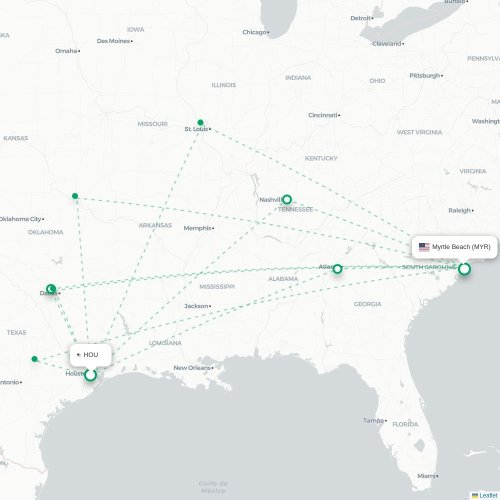 Mapa lotu bezpośredniego Houston – Myrtle Beach