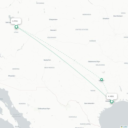 Mapa de vuelo directo Houston - Provo