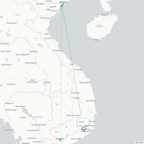 Mapa lotu bezpośredniego Hajfong – Dalat