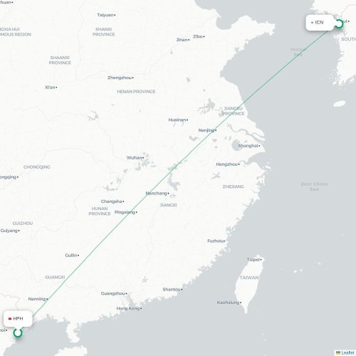 Mapa lotu bezpośredniego Hajfong – Inczhon