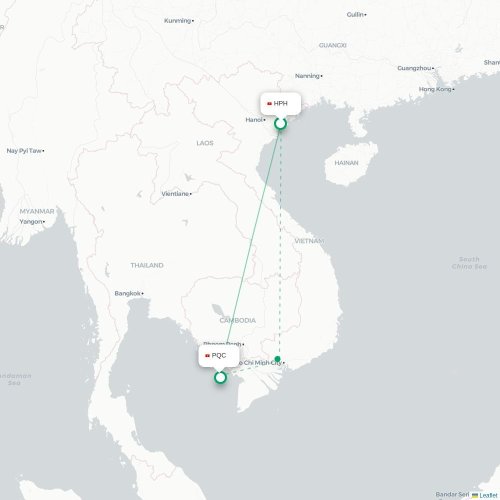 Mapa lotu bezpośredniego Hajfong – Phu Quoc