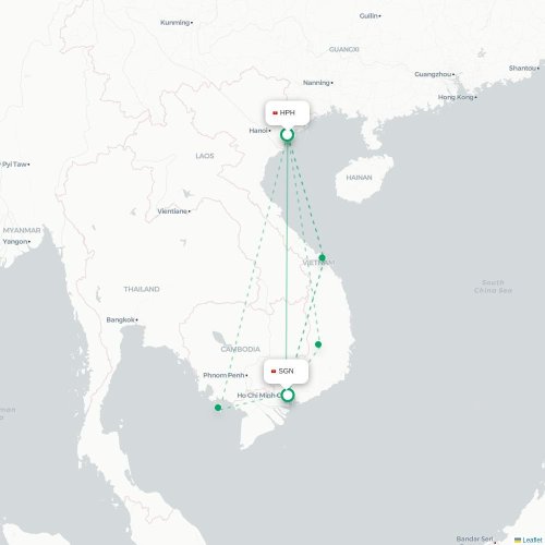 Mapa lotu bezpośredniego Hajfong – Ho Chi Minh