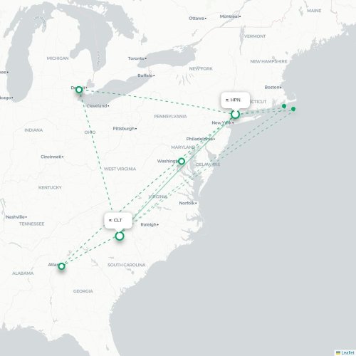 Mapa lotu bezpośredniego White Plains – Charlotte