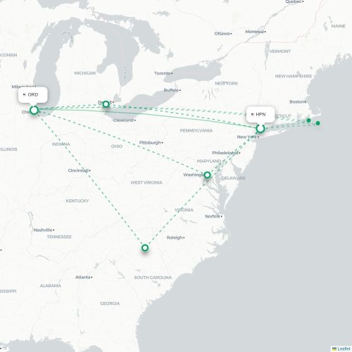 Mapa lotu bezpośredniego White Plains – Chicago