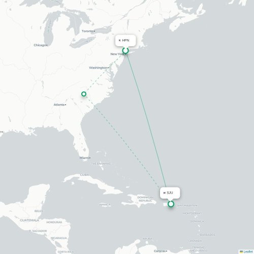 Mapa lotu bezpośredniego White Plains – San Juan