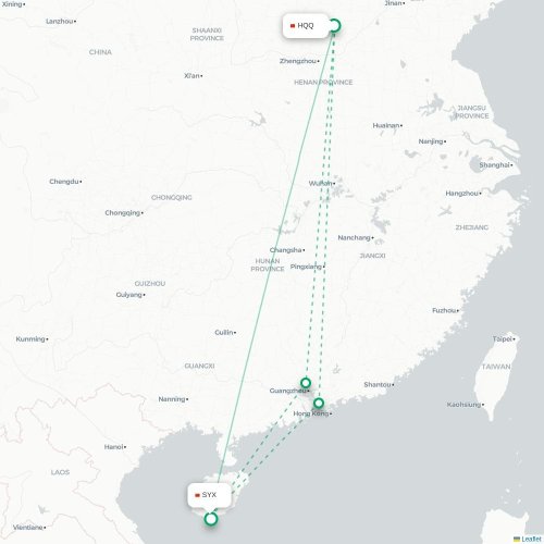 Mapa lotu bezpośredniego Anyang – Sanya