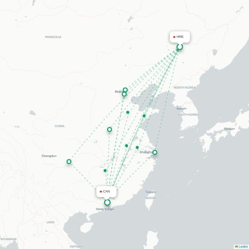 Harbin - Canton carte du vol direct