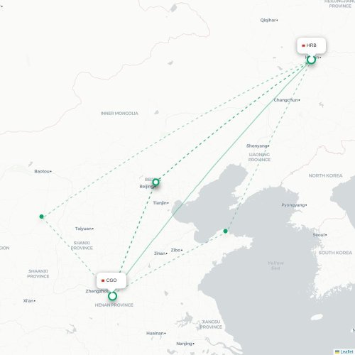 Mapa lotu bezpośredniego Harbin – Czengczou