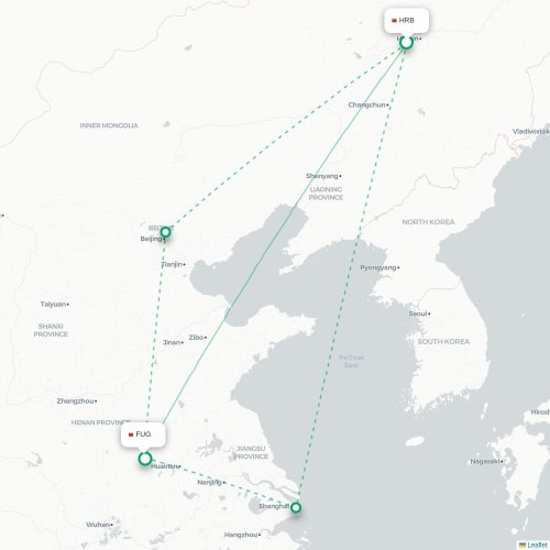 Mapa lotu bezpośredniego Harbin – Fuyang