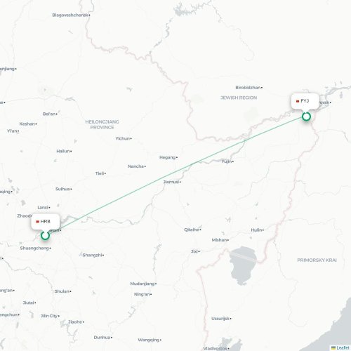 Mapa lotu bezpośredniego Harbin – Jiamusi