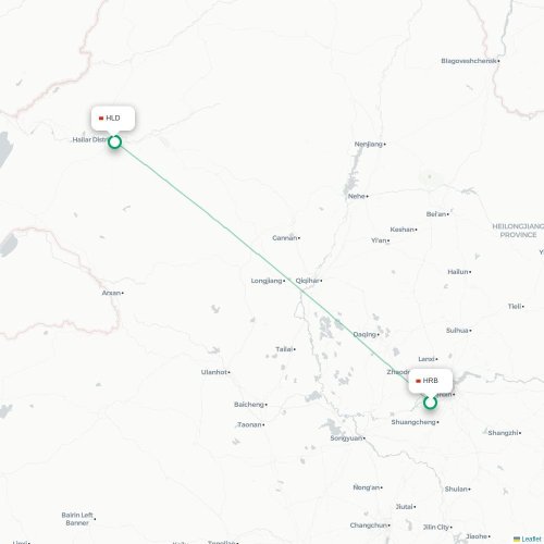 Mapa lotu bezpośredniego Harbin – Hulunbuir