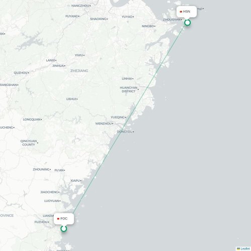 Mapa lotu bezpośredniego Harbin – Zhoushan