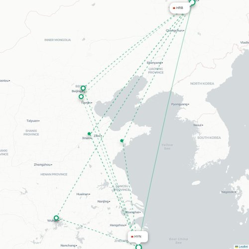 Mapa lotu bezpośredniego Harbin – Taizhou