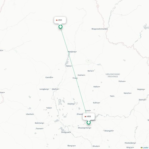 Mapa lotu bezpośredniego Harbin – Hulunbuir