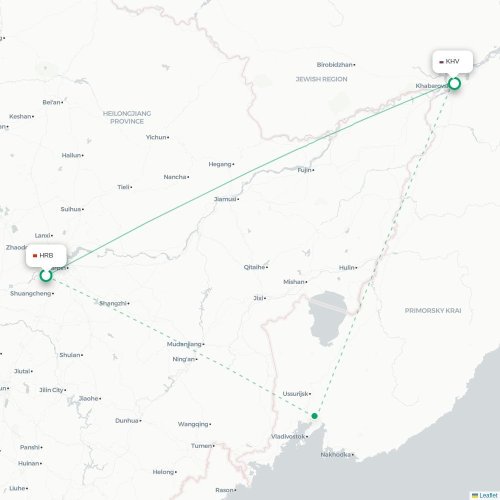 Mapa de vuelo directo Harbin - Jabárovsk
