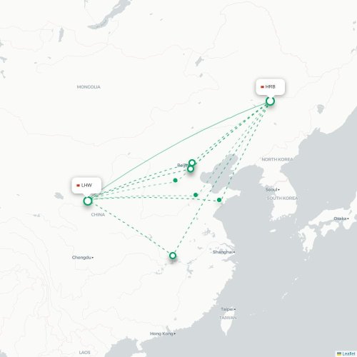 Mapa lotu bezpośredniego Harbin – Lanzhou