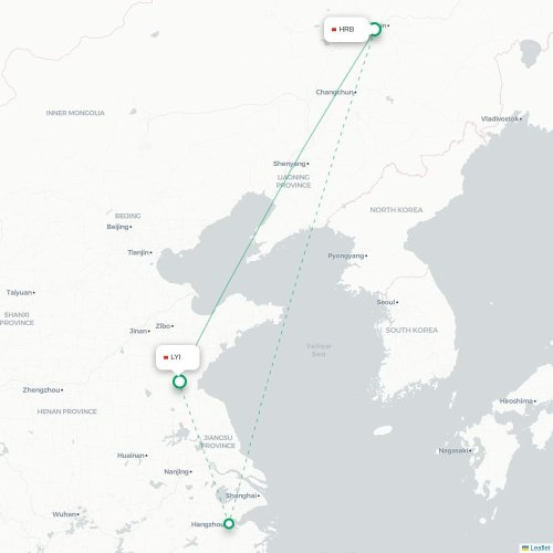 Mapa lotu bezpośredniego Harbin – Linyi